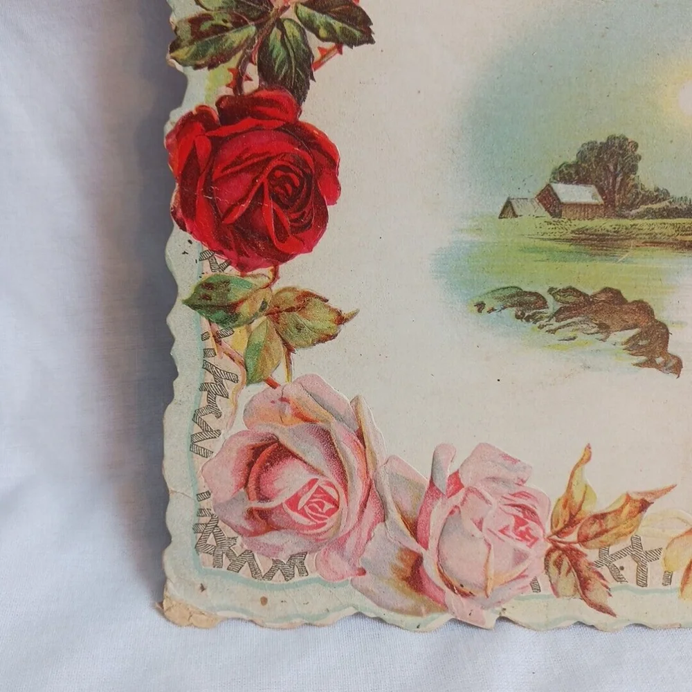 Victorian Die Cut Winter Scene Greeting Card